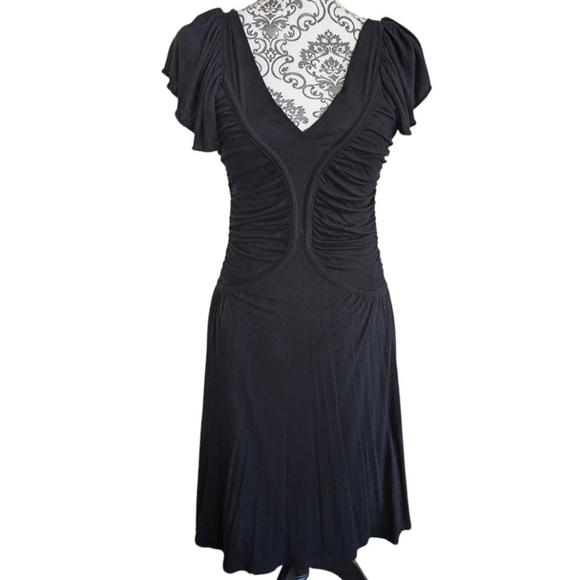 Zara Dress Plunge Ruched Little Black V Neck Flutter Sleeves Women's size Medium - Picture 11 of 13